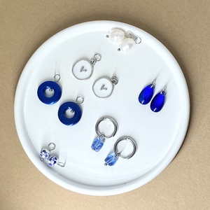 Fülbevaló szett kék ezüst, Ékszer, Fülbevaló, Karika fülbevaló, Gyurma, Ékszerkészítés, MESKA