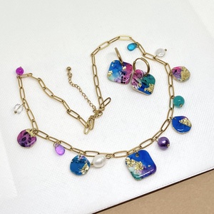 Kék lila mintás ékszer szett, Ékszer, Ékszerszett, Gyurma, Ékszerkészítés, MESKA