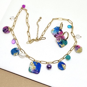 Kék lila mintás ékszer szett - ékszer - ékszerszett - Meska.hu