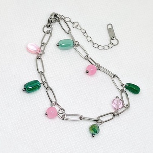 Rózsaszín zöld karkötő, Ékszer, Karkötő, Charm karkötő, Gyurma, Ékszerkészítés, MESKA