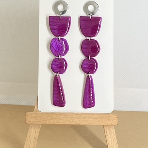 Lana padlizsán fényes fülbevalók, Ékszer, Fülbevaló, Lógó fülbevaló, Gyurma, Ékszerkészítés, MESKA