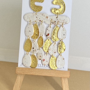 Party kollekció arany bézs, Ékszer, Fülbevaló, Lógó fülbevaló, Gyurma, Ékszerkészítés, MESKA