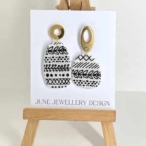 Zara fekete fehér fülbevaló, Ékszer, Fülbevaló, Lógó fülbevaló, Gyurma, Ékszerkészítés, MESKA