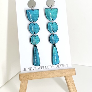 Lana fényes kék fülbevaló, Ékszer, Fülbevaló, Lógó fülbevaló, Gyurma, Ékszerkészítés, MESKA