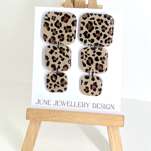 Norah leopard mintás fülbevaló, Ékszer, Fülbevaló, Lógó fülbevaló, Gyurma, Ékszerkészítés, MESKA