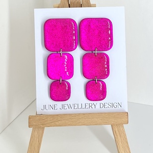 Norah metál pink fülbevaló, Ékszer, Fülbevaló, Lógó fülbevaló, Gyurma, Ékszerkészítés, MESKA