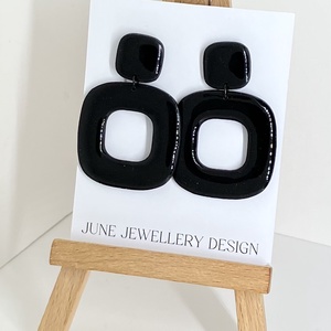 Sarah fekete-fehér fülbevaló, Ékszer, Fülbevaló, Lógó fülbevaló, Gyurma, Ékszerkészítés, MESKA