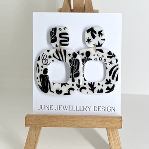 Sarah fekete-fehér fülbevaló - ékszer - fülbevaló - lógó fülbevaló - Meska.hu