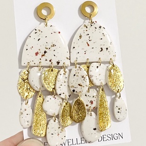 Party kollekció arany bézs, Ékszer, Fülbevaló, Lógó fülbevaló, Gyurma, Ékszerkészítés, MESKA