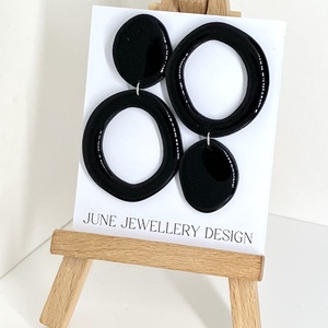 Nina aszimmetrikus fülbevaló fekete, Ékszer, Fülbevaló, Lógó fülbevaló, Gyurma, Ékszerkészítés, MESKA