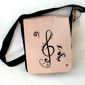 Kézzel festett  Hangjegy mintás tarisznya - Meska.hu