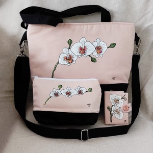 Kézzel festett Orchideás nagy táska  szett - Meska.hu