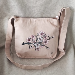 Kézzel festett  cseresznye virágos táska - Meska.hu