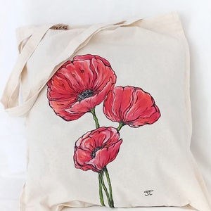 Bevásárló táska kézzel festett pipacsos mintával - Meska.hu