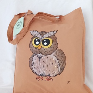 Bevásárló táska kézzel festett bagoly mintával - Meska.hu
