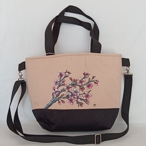 Kézzel festett  Cseresznyevirágos nagy táska - Meska.hu