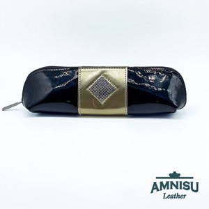 Fekete lakk - arany lakk rombusz swarovski köves bőr neszeszer / tolltartó L8002-2008 - táska & tok - neszesszer - Meska.hu