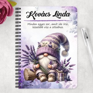 Személyre szabható - Levendulás manó csüccs mintás A5-ös füzet - otthon & életmód - papír, írószer - jegyzetfüzet & napló - Meska.hu