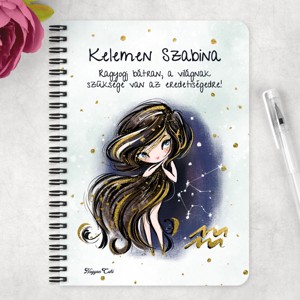 Személyre szabható - Barna hajú Csini Vízöntő lány mintás A5-ös füzet - otthon & életmód - papír, írószer - jegyzetfüzet & napló - Meska.hu