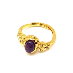 Csaroit gyűrű szív 10x8 mm, aranyszínű, állítható Csendes Bíbor - Meska.hu