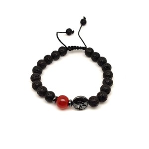 Bazalt életfa karkötő Karneol gyönggyel 8 mm, Ékszer, Karkötő, Ásványkarkötő, , MESKA