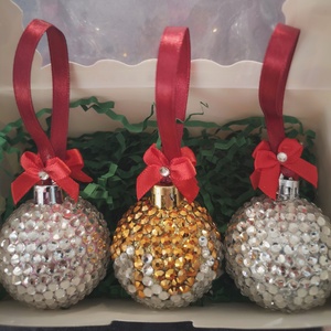 Üvegstrasszal bevont gömbök, Karácsony, Karácsonyi lakásdekoráció, Karácsonyfadíszek, Mindenmás, MESKA