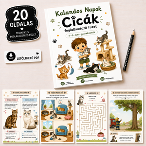 Kalandos Napok – Cicák Foglalkoztató Füzet-20 oldalas nyomtatható füzet - Digitális PDF - 6–8 éves gyerekeknek, Játék & Sport, Készségfejlesztő és Logikai játék, Oktató játékok, Fotó, grafika, rajz, illusztráció, Kalandos Napok – Cicák | 20 oldalas nyomtatható foglalkoztató füzet | Digitális PDF | 4–6 éves gyer..., MESKA