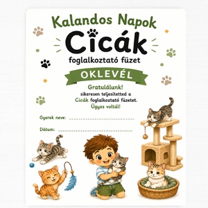 Kalandos Napok � Cicák Foglalkoztató Füzet-20 oldalas nyomtatható füzet - Digitális PDF - 6�8 éves gyerekeknek - játék & sport - készségfejlesztő és logikai játék - oktató játékok - Meska.hu