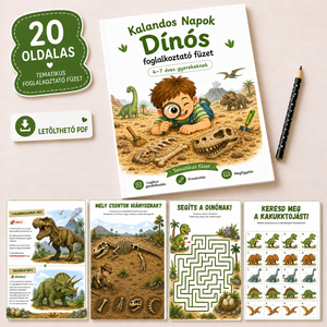 Kalandos Napok � Dínók - 20 oldalas nyomtatható foglalkoztató füzet - Azonnal letölthető PDF - 4�7 éves gyerekeknek - Meska.hu