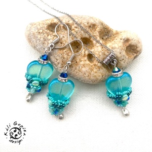 Türkiz szívecskés ékszerszett  - ékszer - ékszerszett - Meska.hu