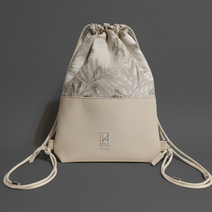 Gymbag / indás leveles / törtfehér hátizsák / tornazsák / M méret, Táska & Tok, Hátizsák, Hátizsák, Varrás, MESKA