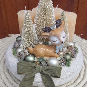Őzikés adventi koszorú kötött alapon (20 cm), Karácsony, Adventi díszek, Adventi koszorú, , MESKA
