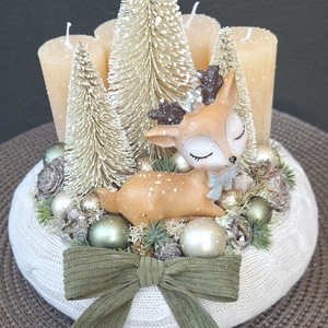 Őzikés adventi koszorú kötött alapon (20 cm) - karácsony - adventi díszek - adventi koszorú - Meska.hu
