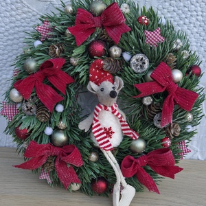 Egérkés karácsonyi szett - 20 cm-es adventi koszorú és 30 cm-es ajtódísz - karácsony - adventi díszek - adventi koszorú - Meska.hu