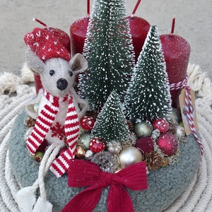 Egérkés karácsonyi szett - 20 cm-es adventi koszorú és 30 cm-es ajtódísz - karácsony - adventi díszek - adventi koszorú - Meska.hu