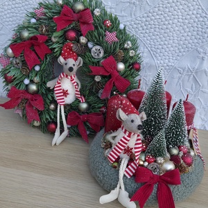 Egérkés karácsonyi szett - 20 cm-es adventi koszorú és 30 cm-es ajtódísz, Karácsony, Adventi díszek, Adventi koszorú, , MESKA