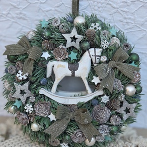 Nagyméretű hintalovas karácsonyi ajtódísz / kopogtató (30 cm), Karácsony, Adventi díszek, Adventi ajtódísz, , MESKA