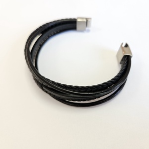 19-23 cm Elegáns bőr férfi karkötő fekete ezüst többsoros. - ékszer - karkötő - fonott karkötő - Meska.hu