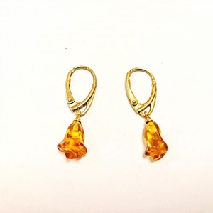 Borostyánkő fülbevaló rózsa aranyozott ezüst záras akasztóval - ékszer - fülbevaló - lógó fülbevaló - Meska.hu