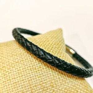 19-23 cm Elegáns bőr férfi karkötő fekete ezüst  - Meska.hu