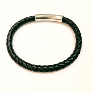 19-23 cm Elegáns bőr férfi karkötő fekete ezüst  - ékszer - karkötő - széles karkötő - Meska.hu