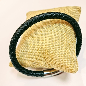 19-23 cm Elegáns bőr férfi karkötő fekete ezüst  - ékszer - karkötő - széles karkötő - Meska.hu