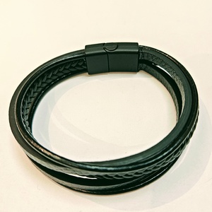 21 cm Elegáns bőr férfi karkötő fekete. - ékszer - karkötő - fonott karkötő - Meska.hu