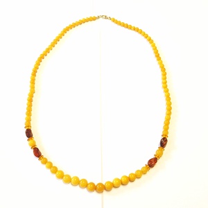 Borostyán nyakék gyöngysor sárga opak., Ékszer, Nyaklánc, Bogyós nyaklánc, Ékszerkészítés, MESKA