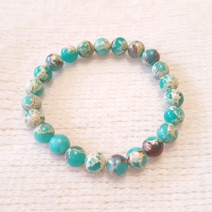 Pompás zöld türkiz tarka jáspis bogyós karkötő gumis(8 mm) - ékszer - karkötő - bogyós karkötő - Meska.hu