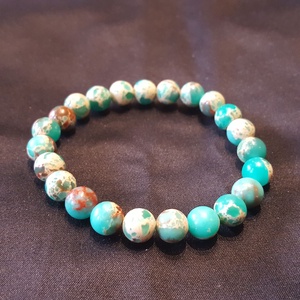Pompás zöld türkiz tarka jáspis bogyós karkötő gumis(8 mm) - ékszer - karkötő - bogyós karkötő - Meska.hu