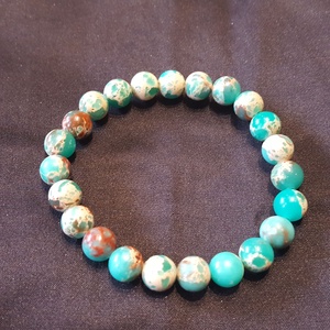 Pompás zöld türkiz tarka jáspis bogyós karkötő gumis(8 mm), Ékszer, Karkötő, Bogyós karkötő, , MESKA