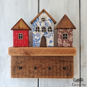FABRIKA város - rózsás ház, Otthon & Életmód, Tárolás & Rendszerezés, Fali tároló, Decoupage, transzfer és szalvétatechnika, Famegmunkálás, MESKA