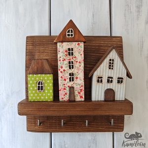 FABRIKA város - mezei virágok ház, Otthon & Életmód, Tárolás & Rendszerezés, Fali tároló, Decoupage, transzfer és szalvétatechnika, Famegmunkálás, MESKA