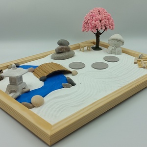 Japánkert (nagy)- füstölővel, híddal és patakkal, fával, kőlámpással és szerzetessel - Meska.hu